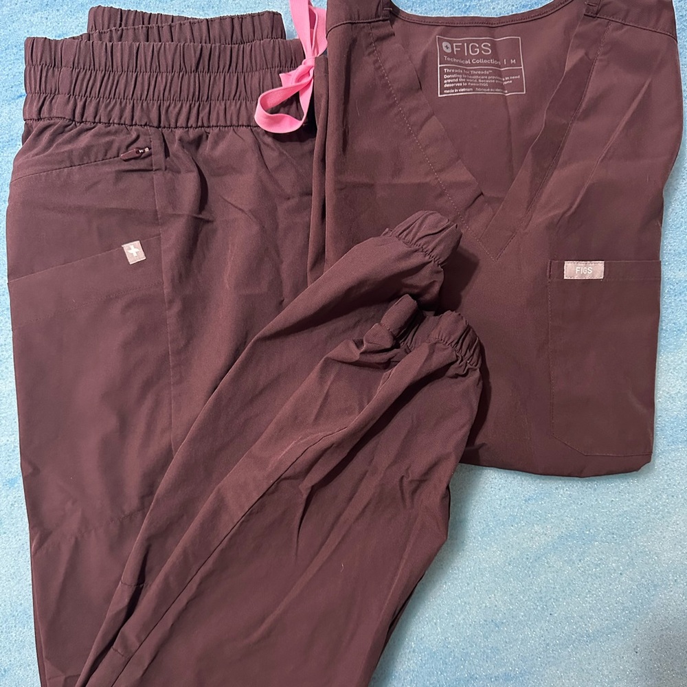 Figs Maroon Scrub Set with Pink Accents